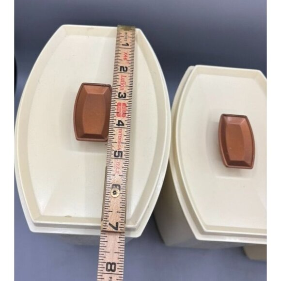 Vintage 1970s Lustroware 3 Pc Canister Set Plastic Floral Beige Nesting - Picture 10 of 11